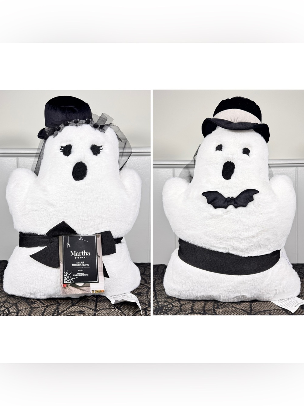 NEW Martha Stewart Bride and Groom Ghost Halloween Pillows